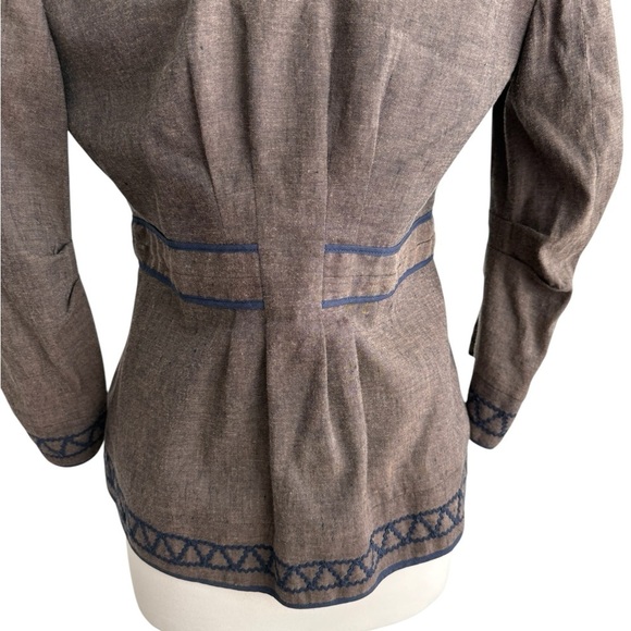 BCBGMAXAZRIA Brown Tailored Linen Blazer with Notched Lapel and Tie Belt Size M - Picture 7 of 9